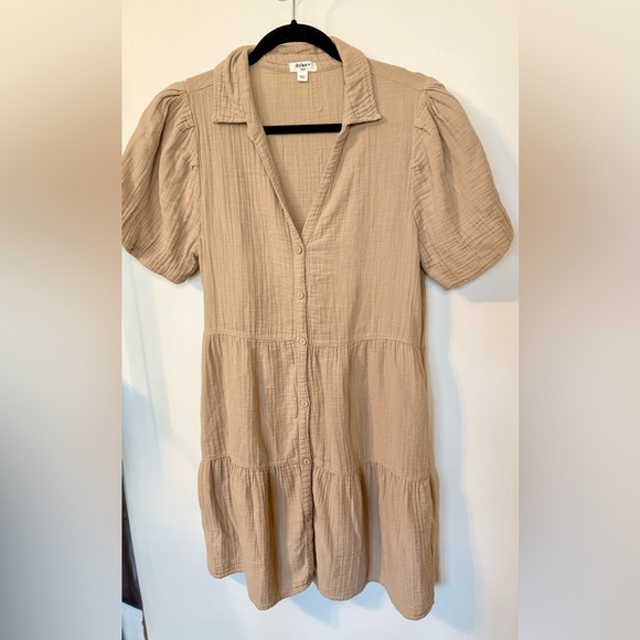 Dylan Khaki Cotton Button-Up Casual Summer Short Sleeve Parker Dress- Size Small - Picture 1 of 5